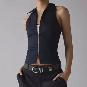 Urban Outfitters Black Sleeveless Button Front Collared Tank